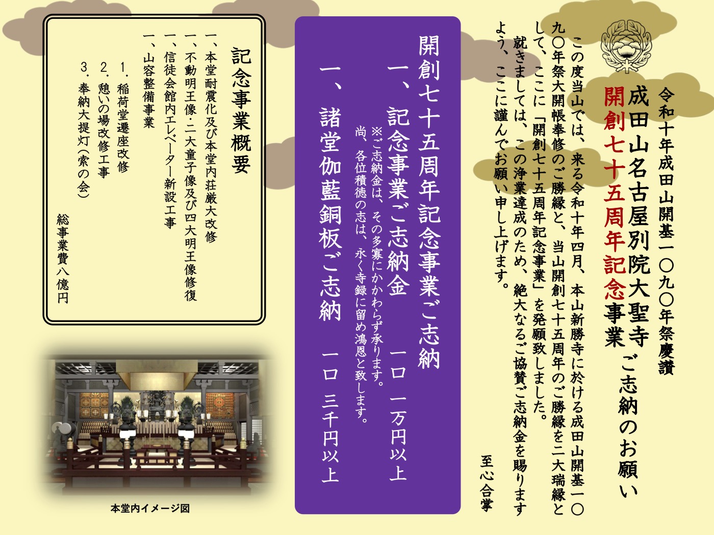 開創七十五周年記念事業ご志納